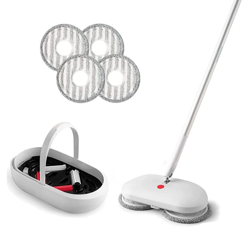 REECOO Cordless Electric Spin Mop Power Mop with 4 Floor Scrubber PadsAutomatic Cleaning BucketWater SprayerLightweight RechargeableSuitable for Wooden Marble Tile Hardwood Floor